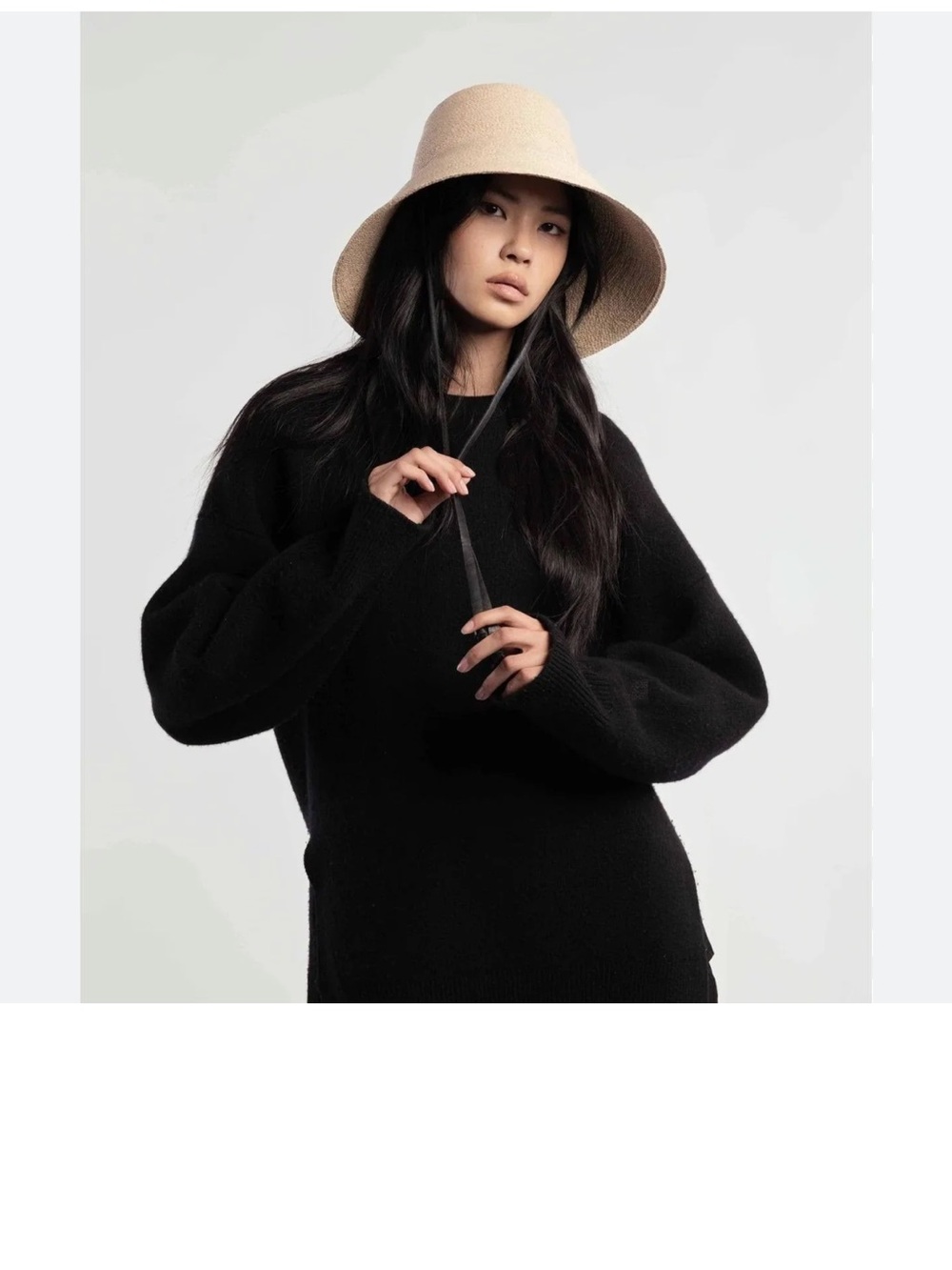 Janessa Leone Natural Straw Visor Hat with Black Chin Strap - Picture 6 of 7